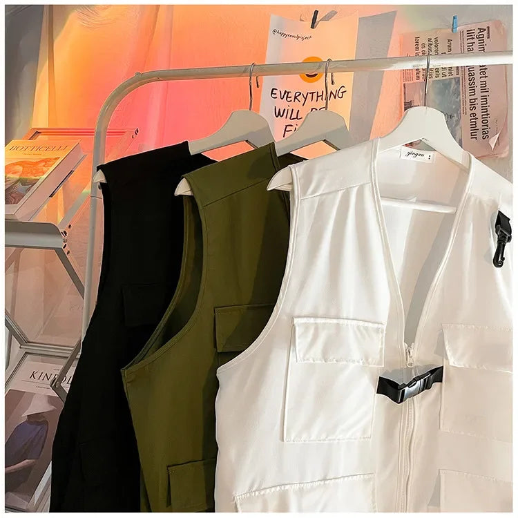 Techwear Vests Women Vintage Spring Autumn Coat Designed Couples All-match Sleeveless Outwear Japanese Harajuku Aesthetic Ins