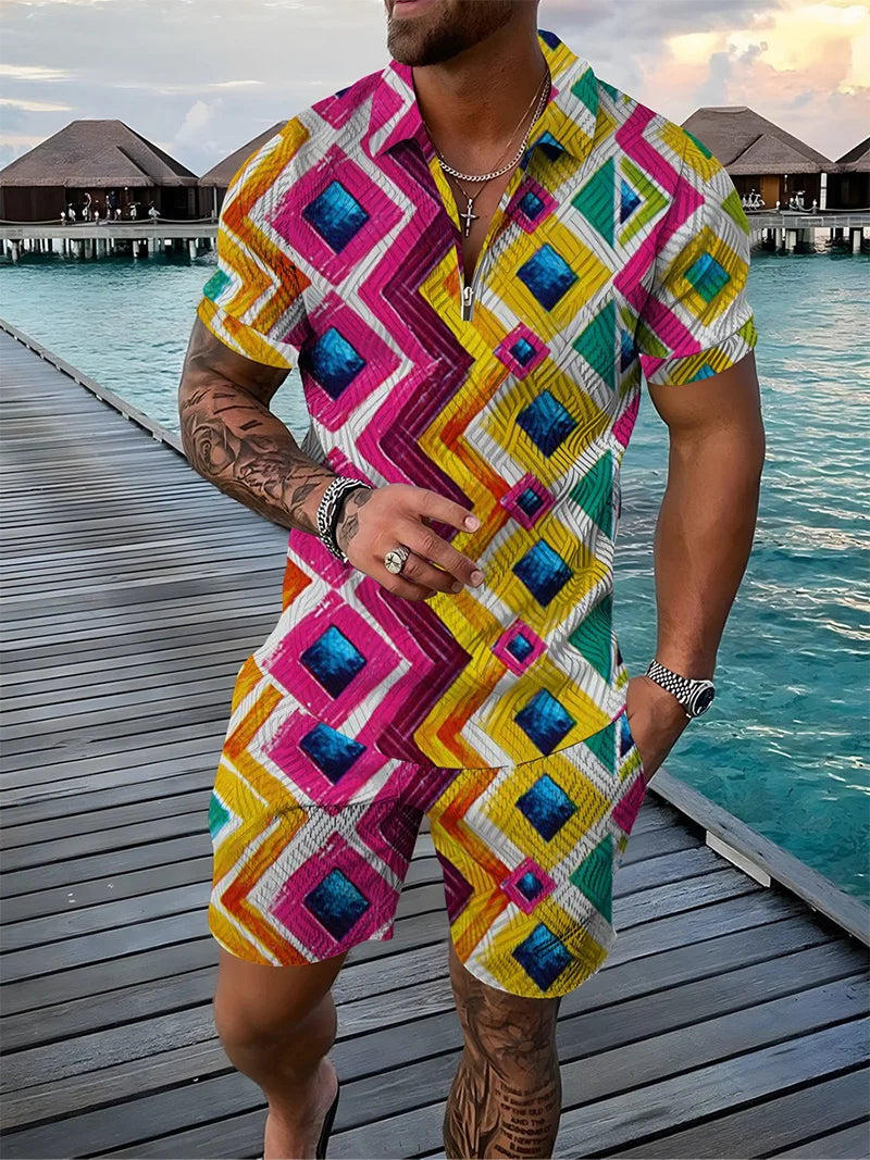Ensemble Polo 3D Geometrique Short