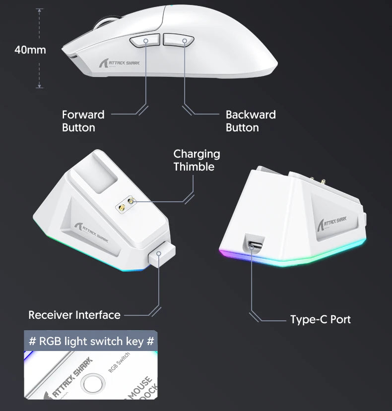 Souris Gaming Attack Shark X11 - Station de Charge RGB