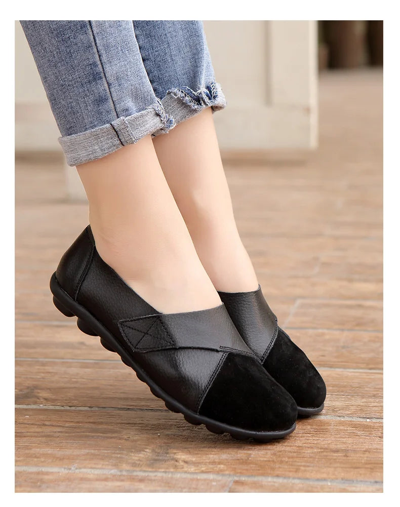 2024 Woman's Flats Shoes Woman Soft Genuine Leather Big Size 35-44 Mocassin Boat Shoes for Women Hook Loop Mocasines De Mujer