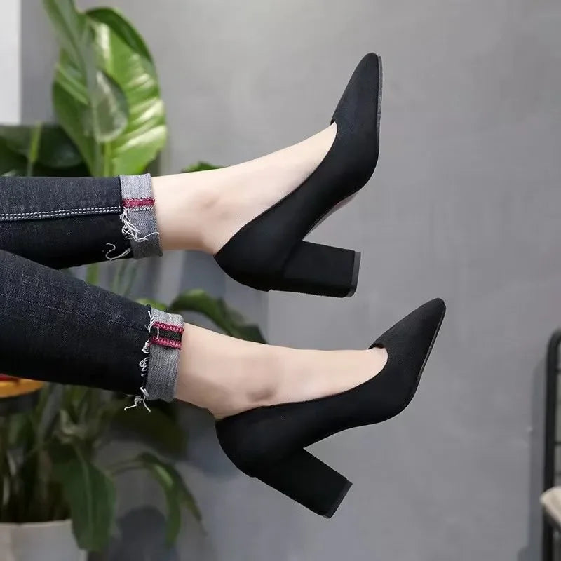 zapatos de mujer women cute black suede high quality spring square heel office work pumps lady classic comfort heel shoes a670