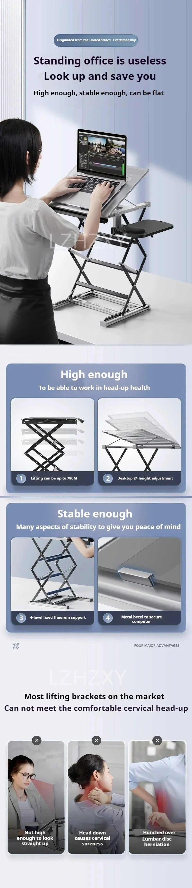 Standing laptop height-adjustable desk folding desktop height-adjustable frame and eye-level stand Laptop Parts Accessories