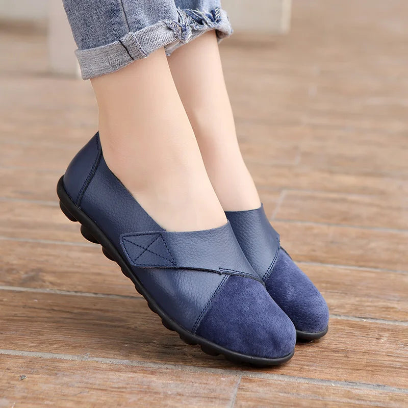 2024 Woman's Flats Shoes Woman Soft Genuine Leather Big Size 35-44 Mocassin Boat Shoes for Women Hook Loop Mocasines De Mujer