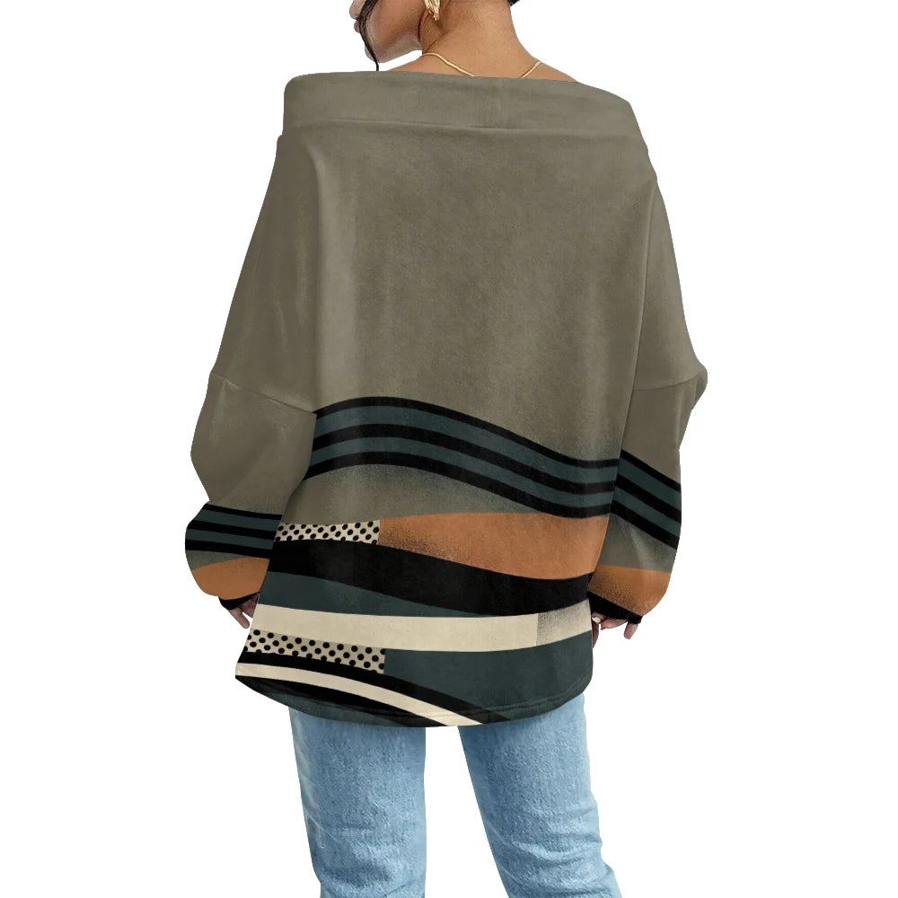 Sweat Off-Shoulder - Motifs Rayures & Pois