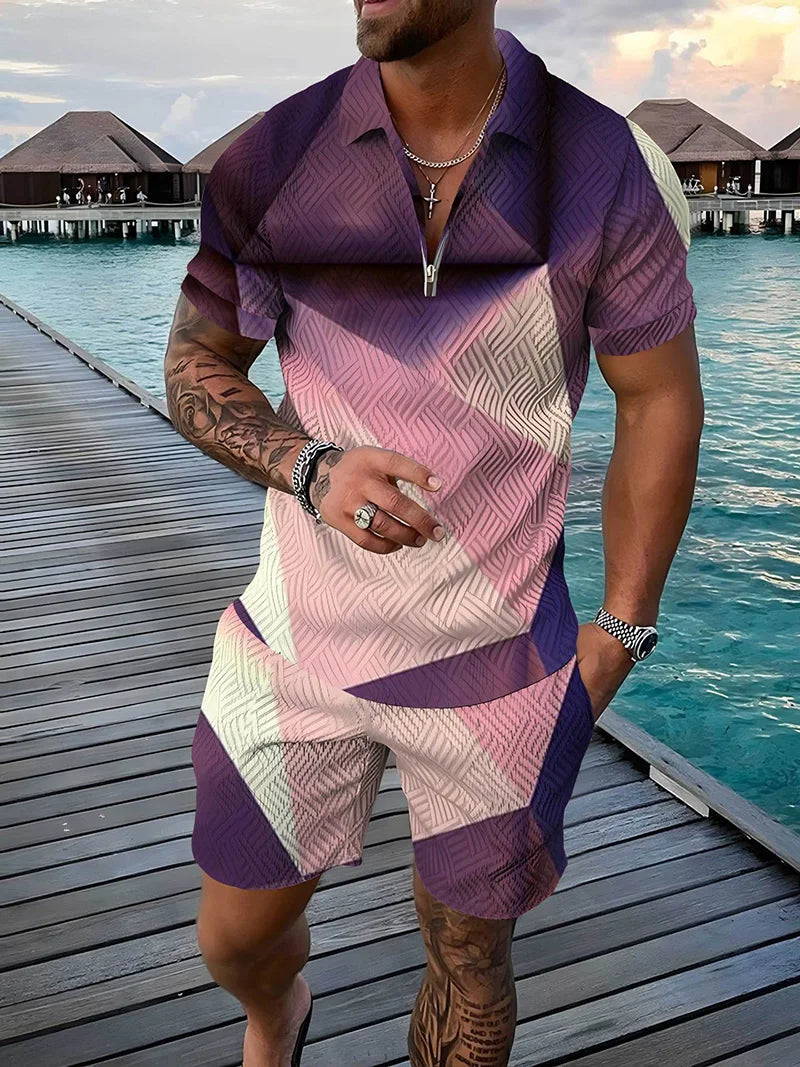 Ensemble Polo 3D Geometrique Short