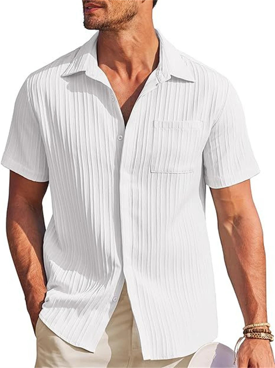 Chemise MC Coton Uni Col Rabattu Beach