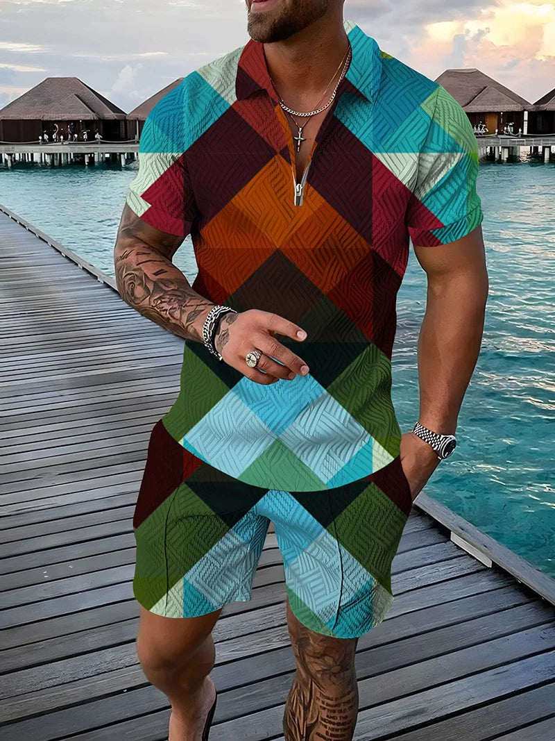 Ensemble Polo 3D Geometrique Short