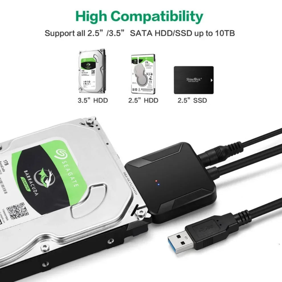 Grwibeou SATA To USB 3.0 Adapter External Hard Drive Converter Cable Support 2.5/3.5 Inch External SSD HDD Hard Drive Disk