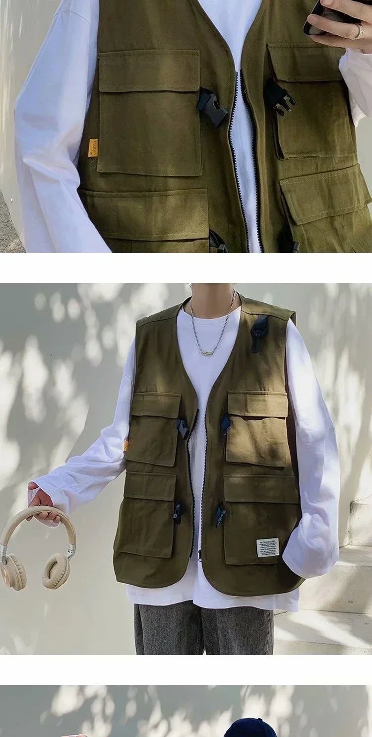 Techwear Vests Women Vintage Spring Autumn Coat Designed Couples All-match Sleeveless Outwear Japanese Harajuku Aesthetic Ins