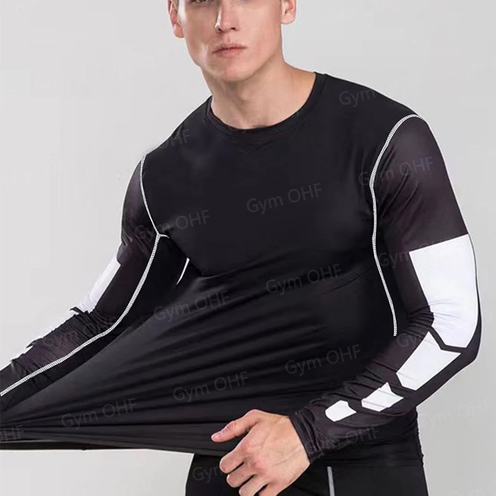 Men's Solid Color Short Sleeved T-shirt Compressed Quick Drying Breathable Training Suit Fitness Jujitsu Rashguard Top Gym Sport