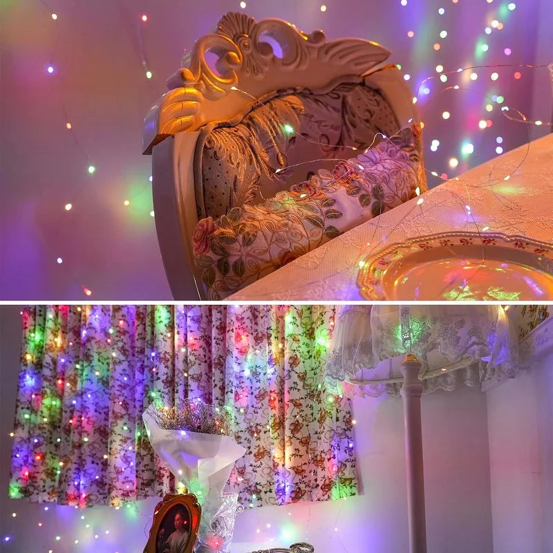 Guirlande LED Fil Cuivre Piles Déco Fête