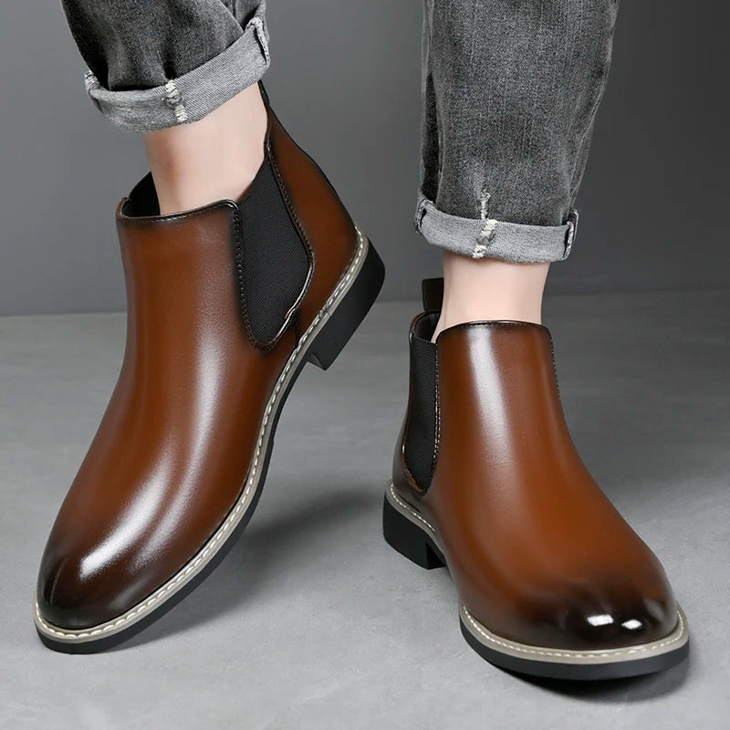 Men's Chelsea Boots British Style Fashionable Leather Shoes Wear-Resistant Anti-Slip Comfortable Men's Footwear-7809