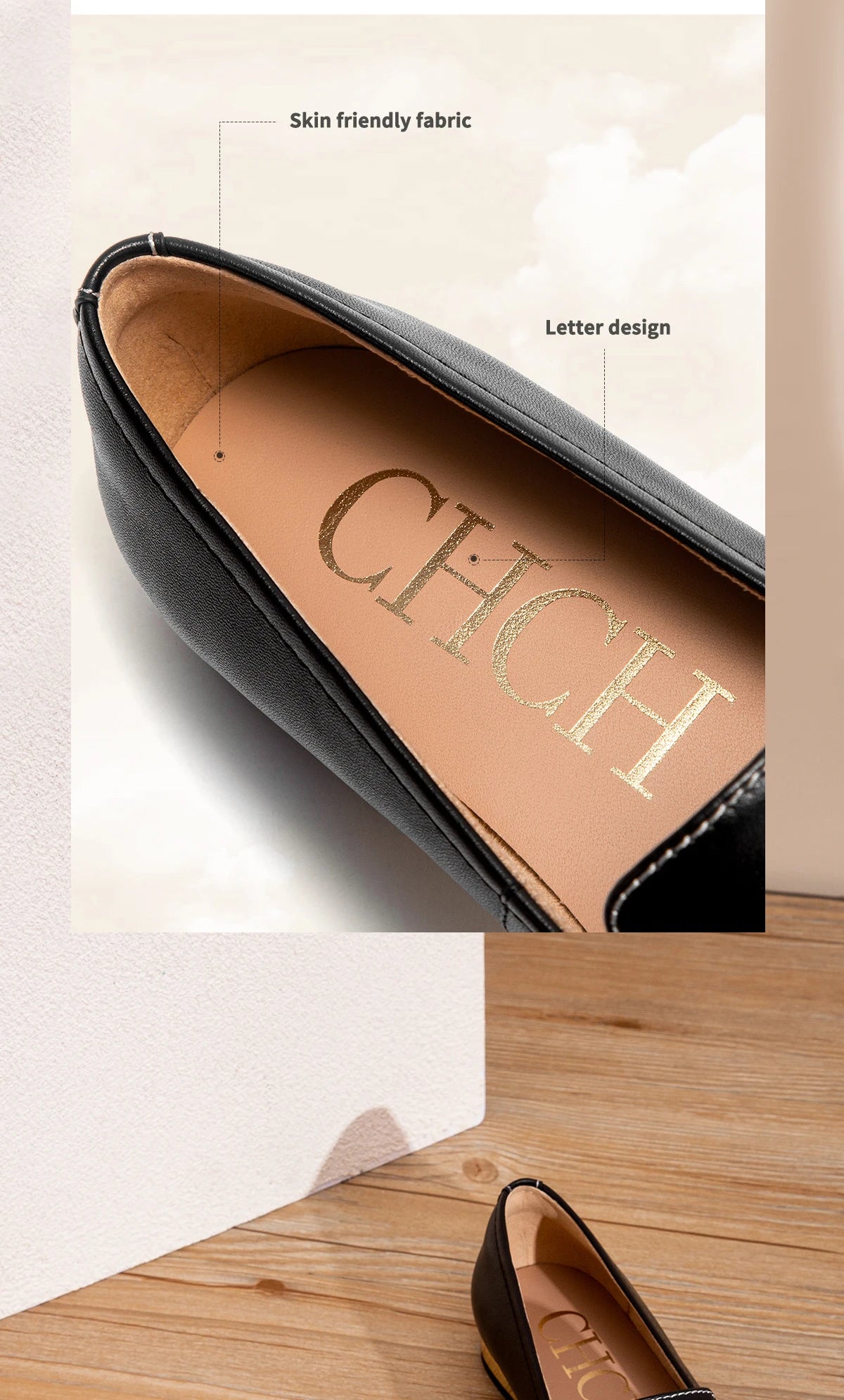 CHCH Women's Flat Shoes 2025 Autumn New Comfortable Cow Leather Black Business Commuter Women's Shoes