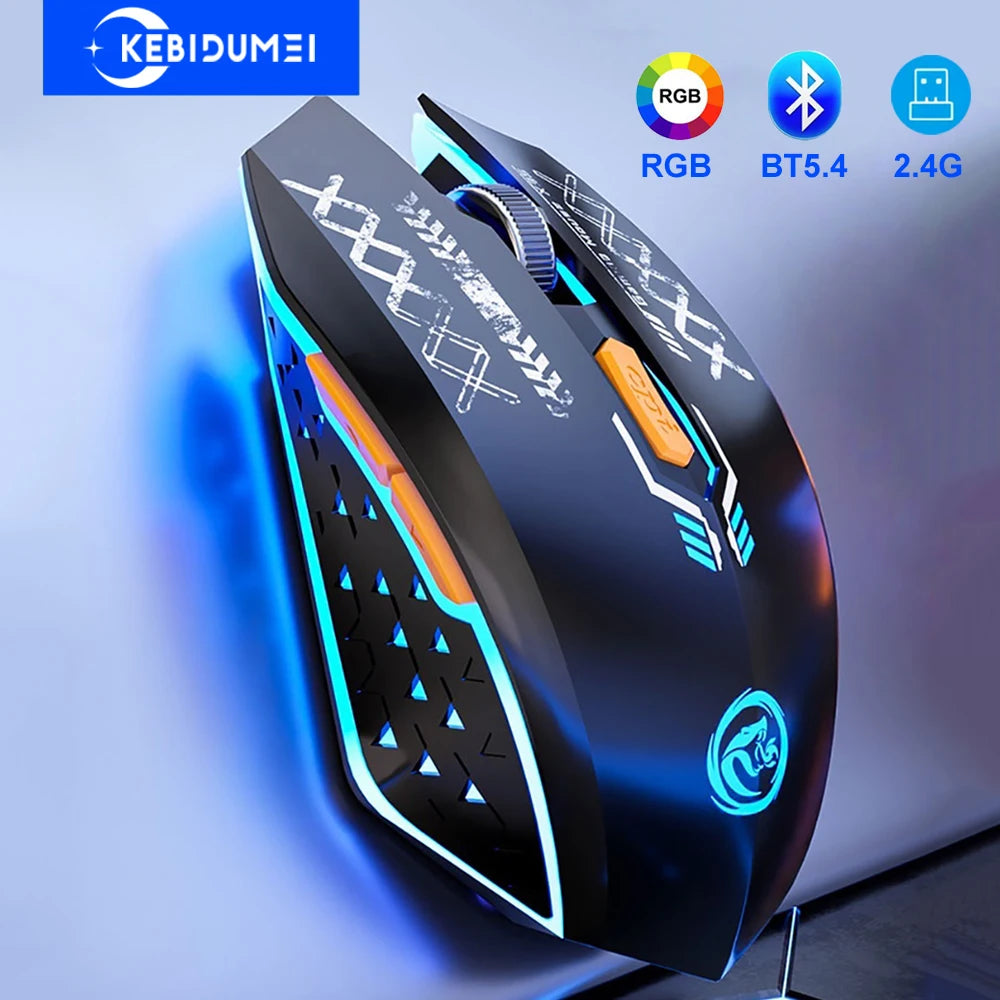 2.4G Wireless Mouse Bluetooth 5.4 Mouse Dual Mode Rechargeable Mouse Silent Mice RGB Backlit Gaming Mouse for PC Tablet Laptop