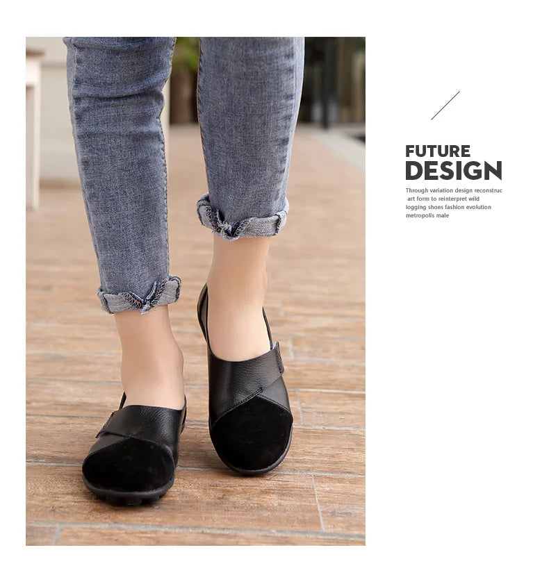2024 Woman's Flats Shoes Woman Soft Genuine Leather Big Size 35-44 Mocassin Boat Shoes for Women Hook Loop Mocasines De Mujer