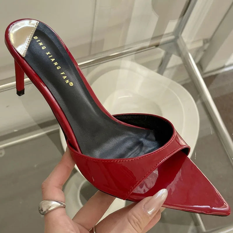 Female Red Footwear Pumps Slides Heels Shoes For Women New In 2025 Luxury Fashion Pointed Toe Ladies Thin High Heels Shoes