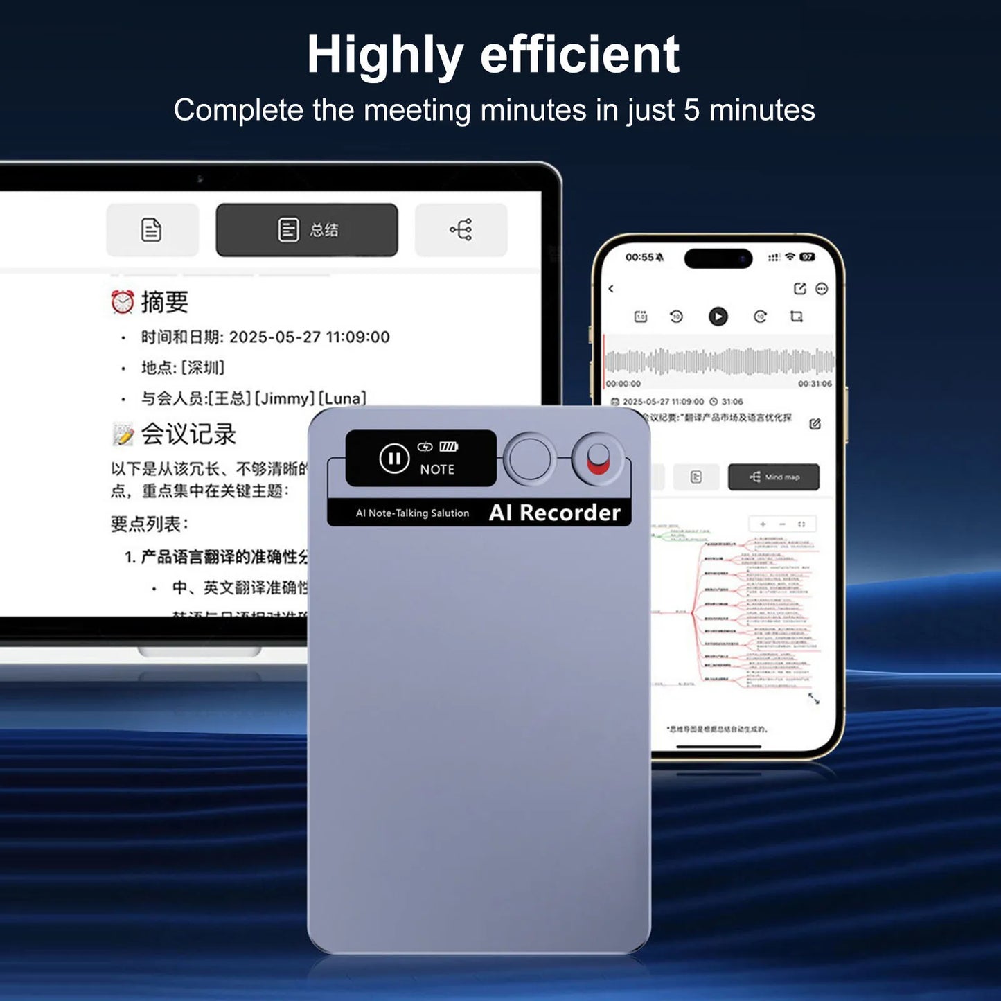 Audio Recorder with Real-Time Transcription & Translation Audio Recording Device App Control for Lectures Meetings Interviews
