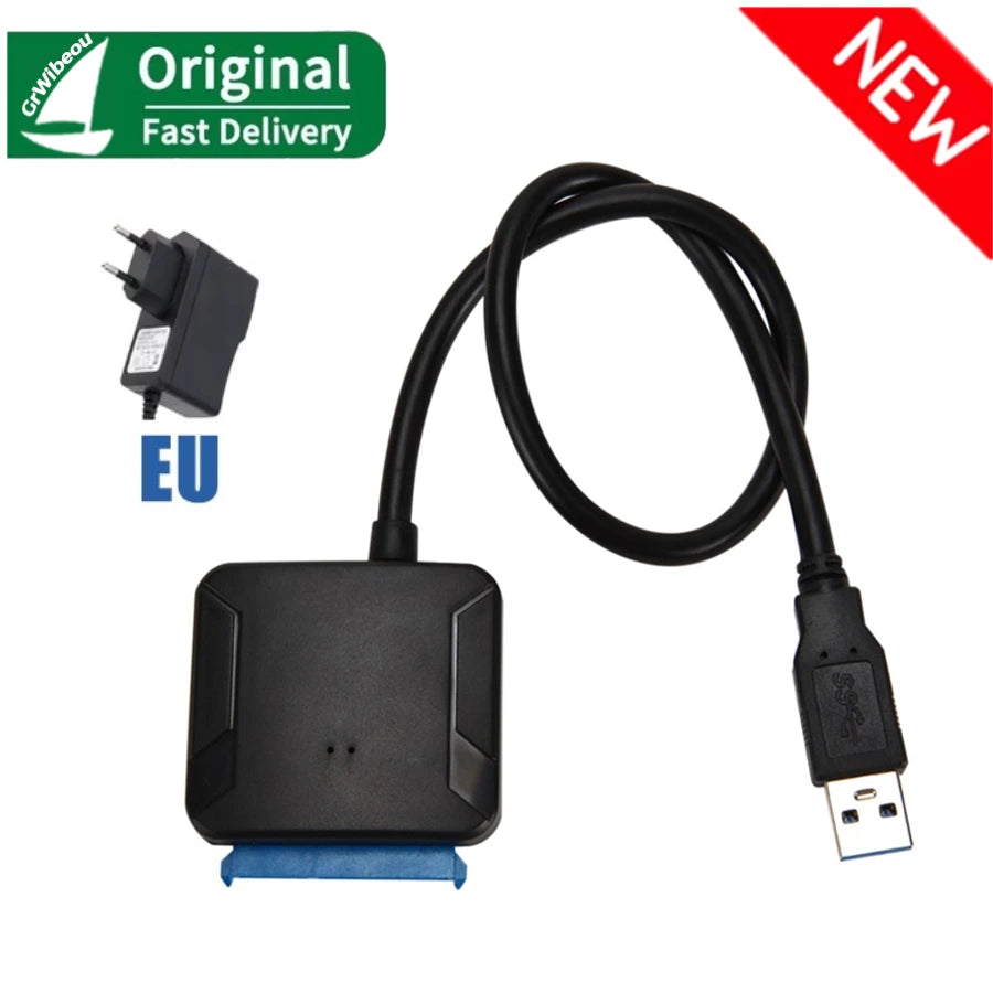 Grwibeou SATA To USB 3.0 Adapter External Hard Drive Converter Cable Support 2.5/3.5 Inch External SSD HDD Hard Drive Disk