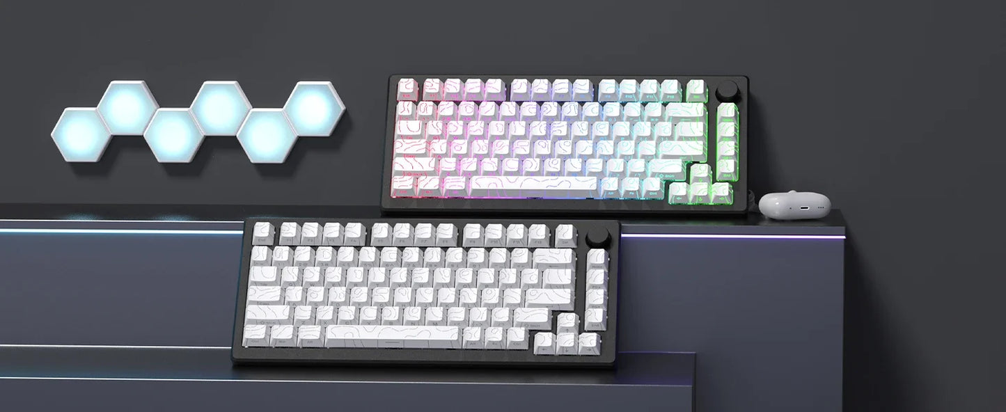 98 Key White Topographic 4.0 PBT Keycaps Double Shot Side Print Shine Through Backlit key caps For MX Gamer Mechanical Keyboard