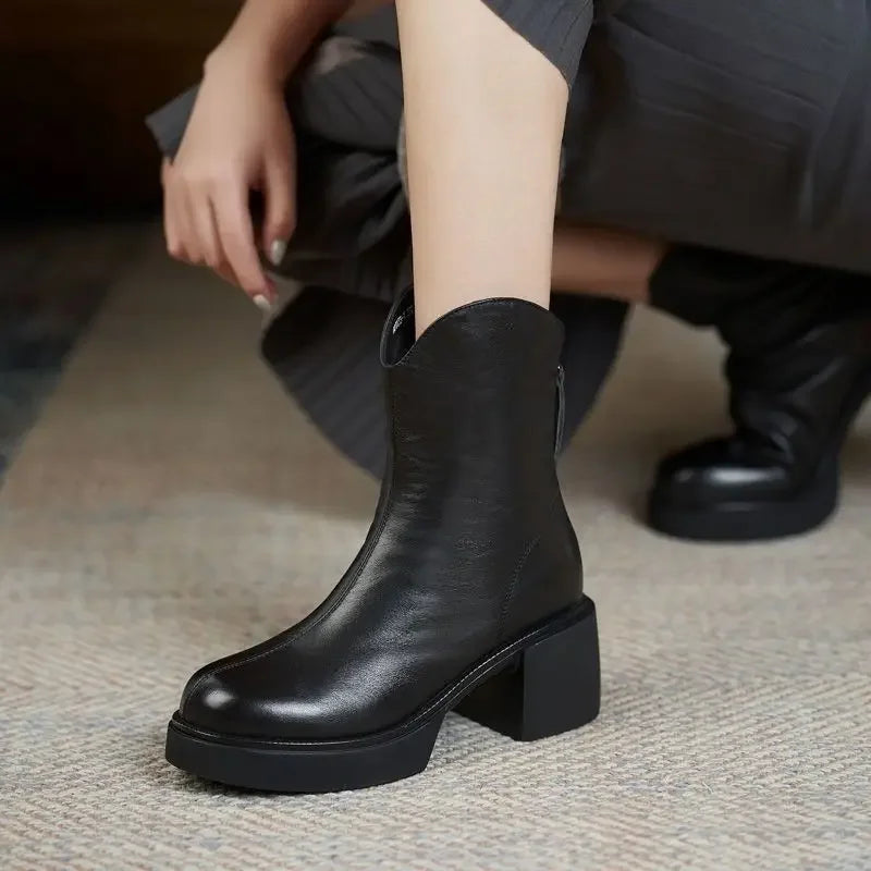 Women's Shoes Chelsea Boots Woman Winter 2025 Cute Trend Elastic Half Promotion Genuine Leather On Offer With High Quality New