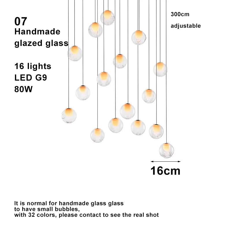 Modern LED home interior lighting ceiling chandelier, coloured glass lustre, dimmable, suitable for living room and staircase