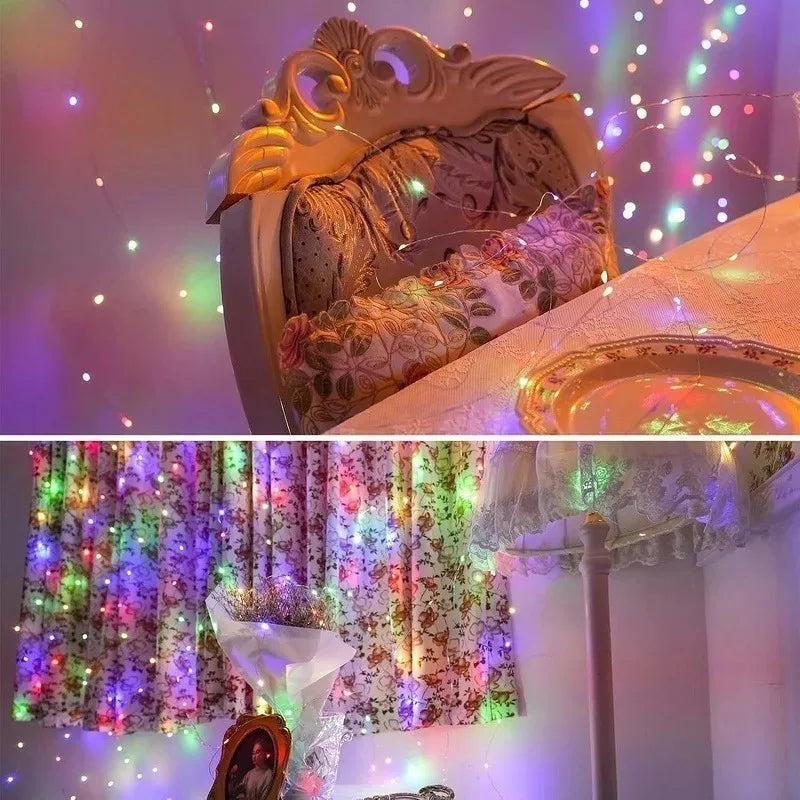 Guirlande LED Fil Cuivre Piles Déco Fête