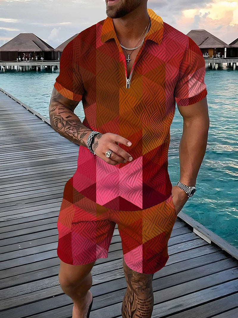 Ensemble Polo 3D Geometrique Short