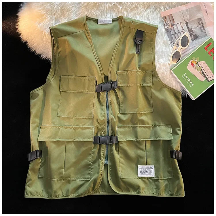 Techwear Vests Women Vintage Spring Autumn Coat Designed Couples All-match Sleeveless Outwear Japanese Harajuku Aesthetic Ins