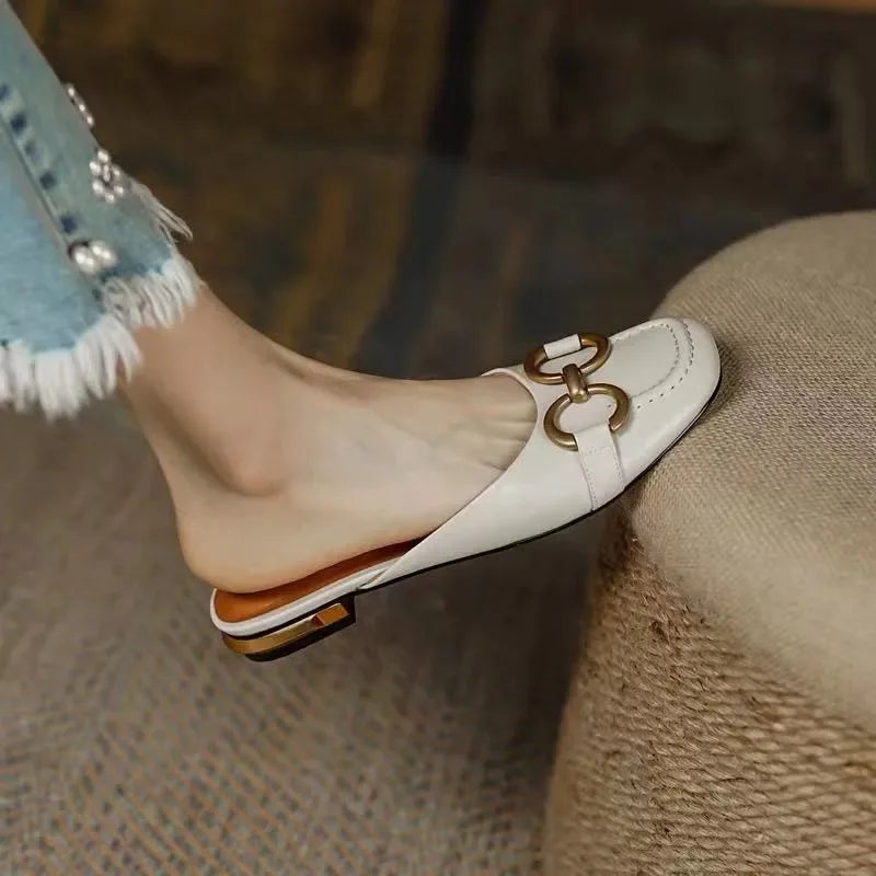 Zapatos Mujer French Vintage Women Sandals Summer 2023 New Elegant Low Heel Shoes Lazy Casual Muller Shoes Designer Women Shoes