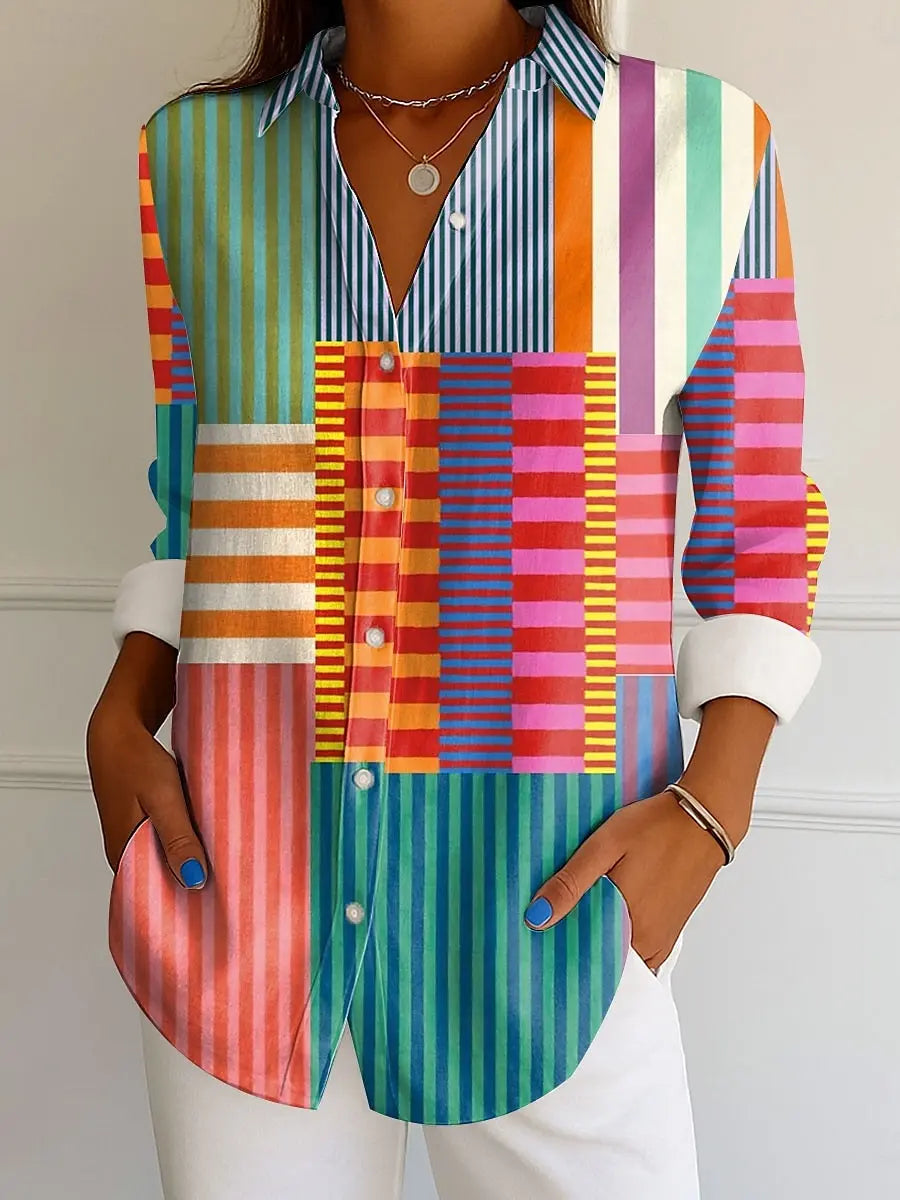 Chemise ML Femme Tropical Geometrique