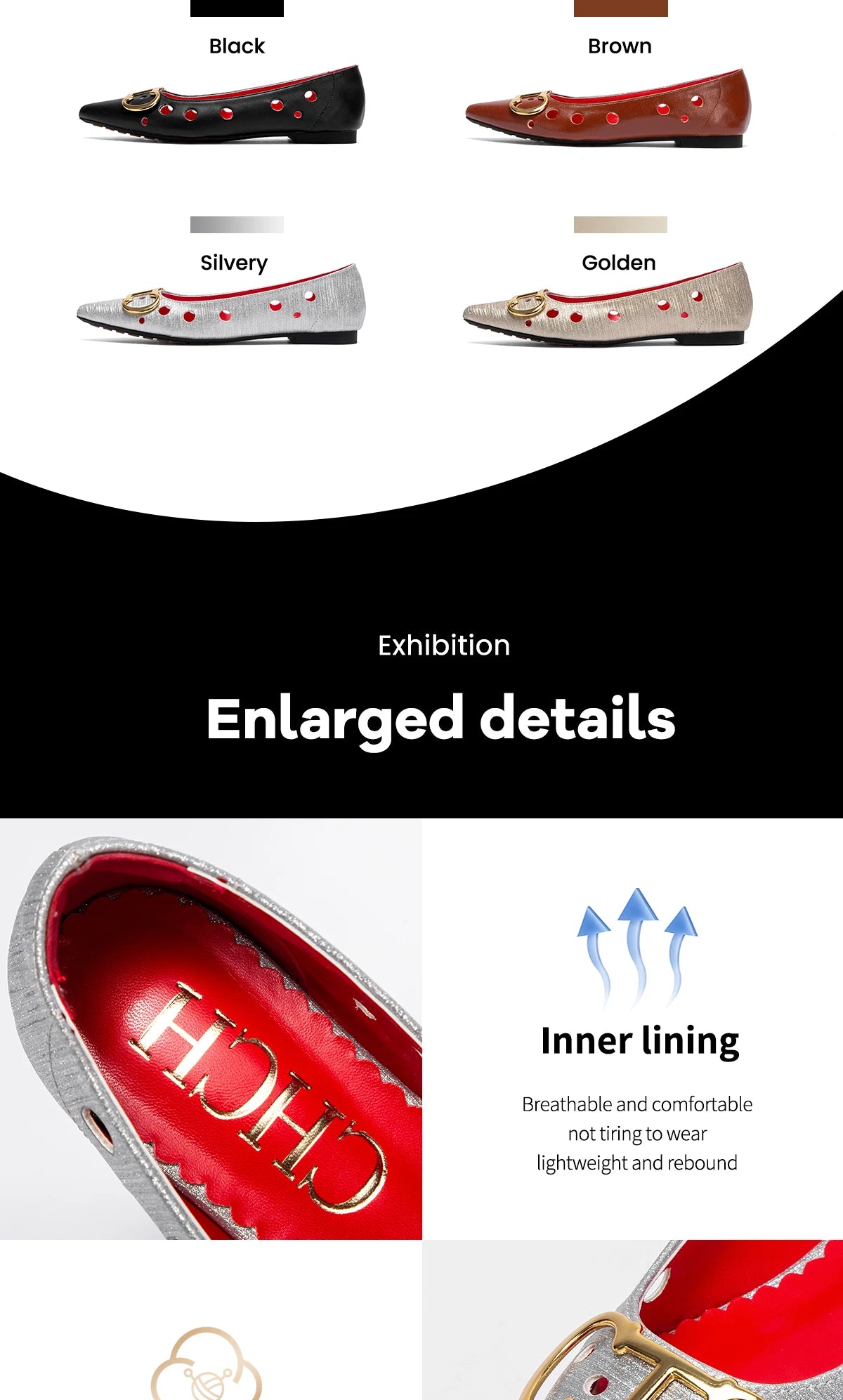 CHCH 2025 Women's Flat Shoes New Punching Design Pointed Woman Shoes Simple Anti slip