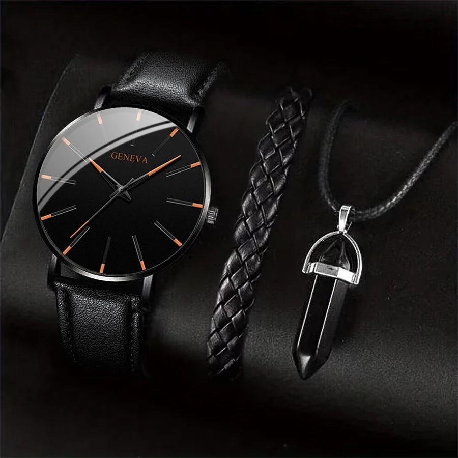 Set Montre + Bracelet + Collier Homme - Style Business Casual
