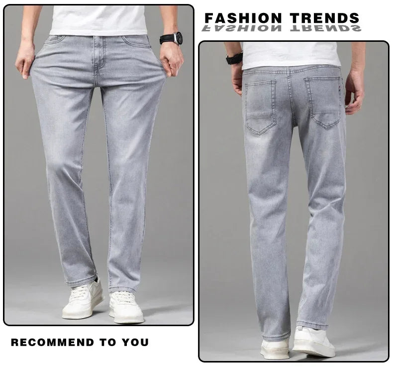 Jean Homme Leger Coton Stretch Gris Clair