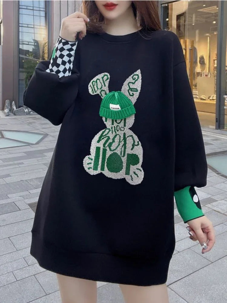 Pull Brodé "Black Graphic" - Style Emo-Korean