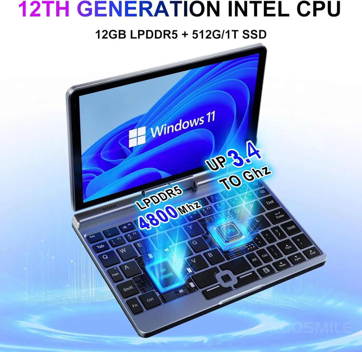 Portable Mini Laptop windows 11 8 Inch Touch Screen Notebook N150 12GB+1TB IPS Netbook Win 11 Pro Mini PC Micro Computer