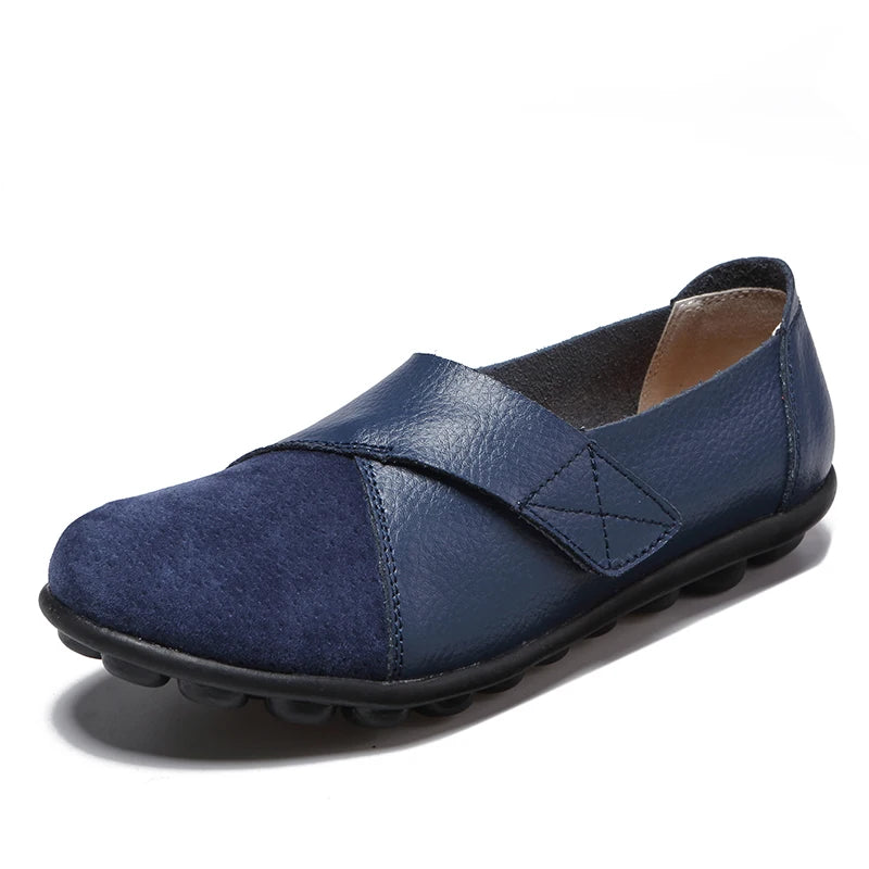 2024 Woman's Flats Shoes Woman Soft Genuine Leather Big Size 35-44 Mocassin Boat Shoes for Women Hook Loop Mocasines De Mujer