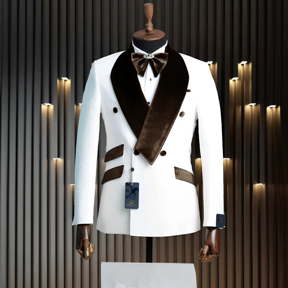 Costume Velours 2 Pieces Mariage Blanc