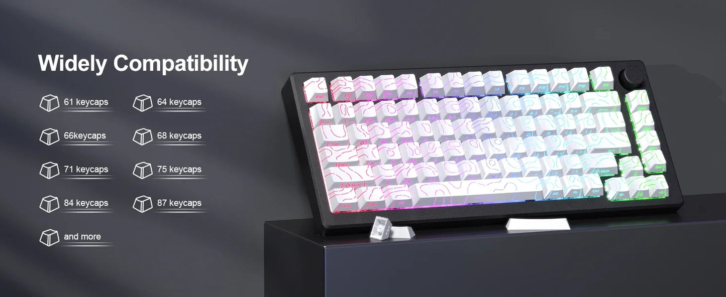 98 Key White Topographic 4.0 PBT Keycaps Double Shot Side Print Shine Through Backlit key caps For MX Gamer Mechanical Keyboard