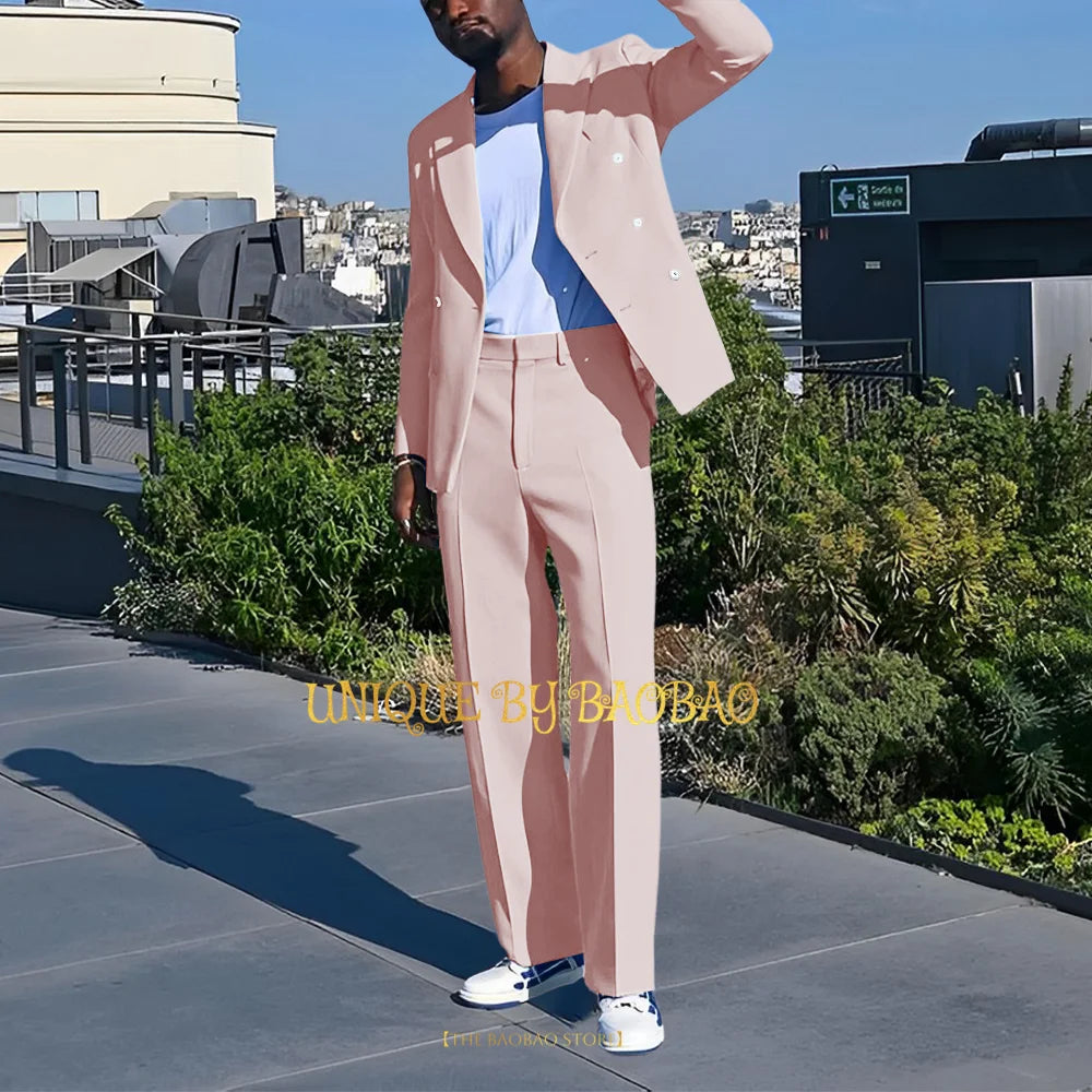 Costume 2 Pieces Bleu Croise Mariage
