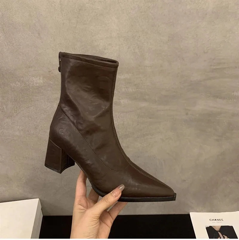 Women Boots Fashion French Style Ankle Boots Designer High Heeled Boots for Woman Exquisite Pointed Tip Casual Shoes Botas Mujer