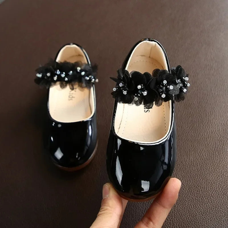 Chaussures princesse douces pour filles, semelle souple, antidérapantes, en cuir, plates, décontractées