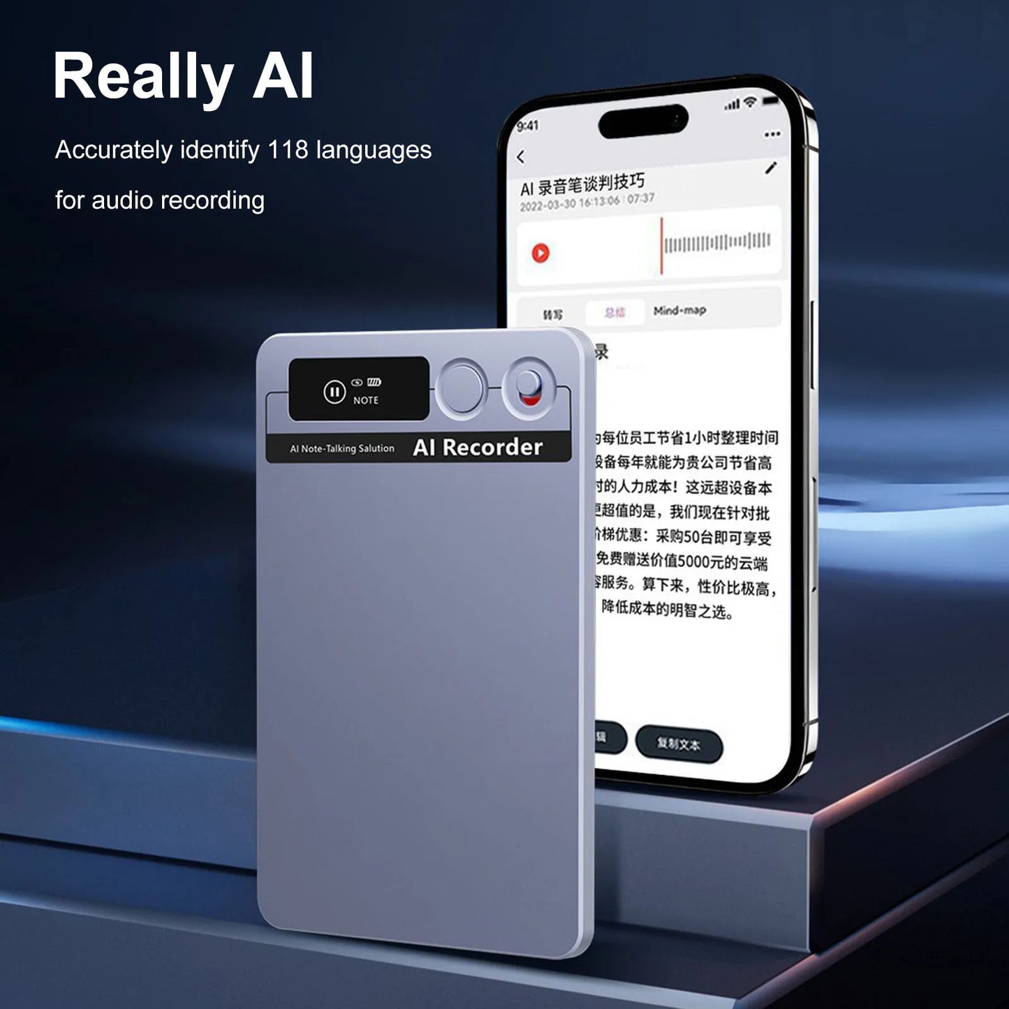 Audio Recorder with Real-Time Transcription & Translation Audio Recording Device App Control for Lectures Meetings Interviews