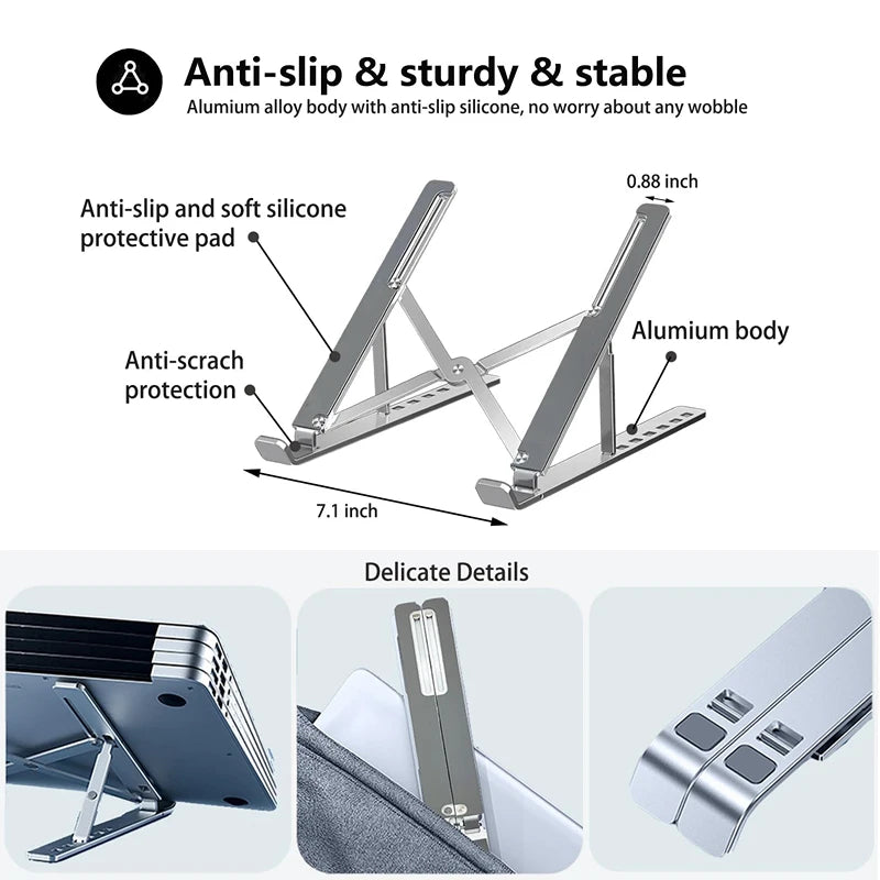 Portable Aluminum Laptop Stand Foldable Lap Top Base Notebook Support Computer Bracket For Macbook Air Pro Holder Accessories