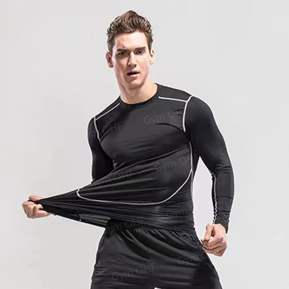 Men's Solid Color Short Sleeved T-shirt Compressed Quick Drying Breathable Training Suit Fitness Jujitsu Rashguard Top Gym Sport