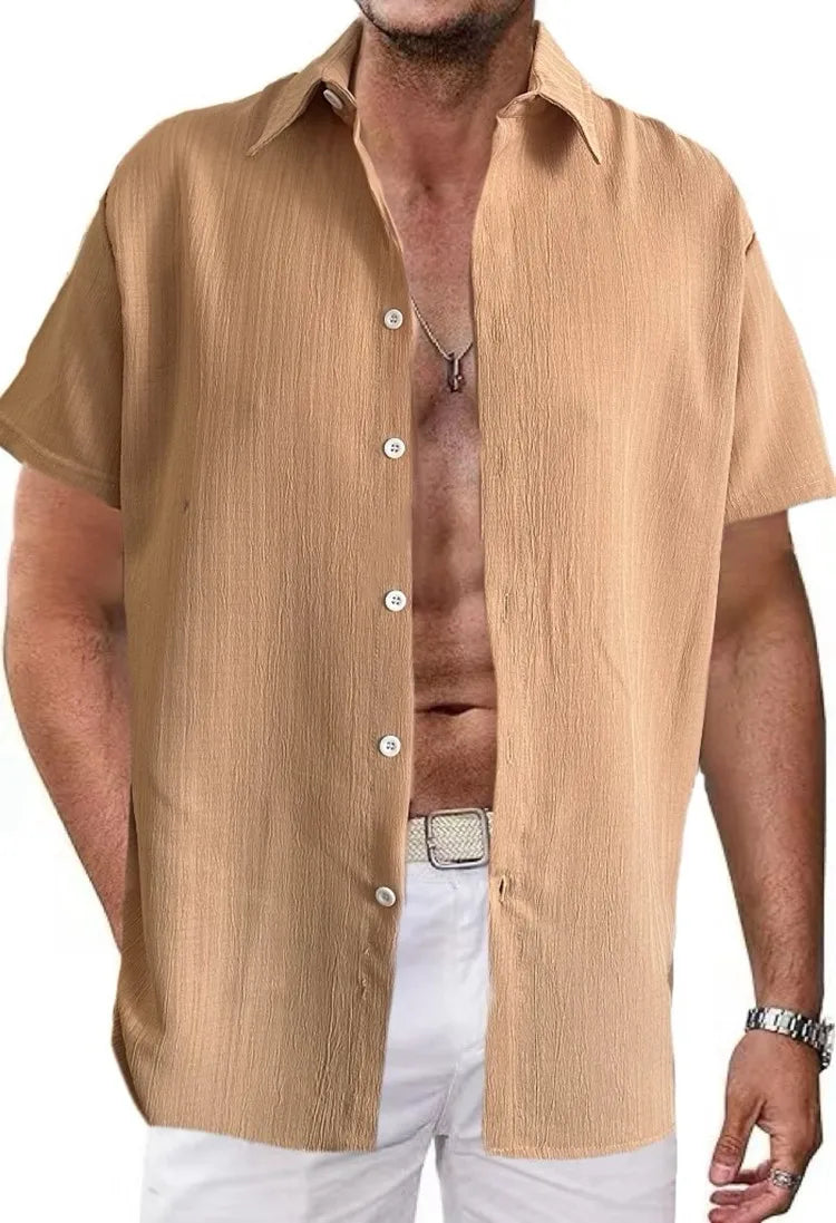 Chemise MC Coton Uni Col Rabattu Beach