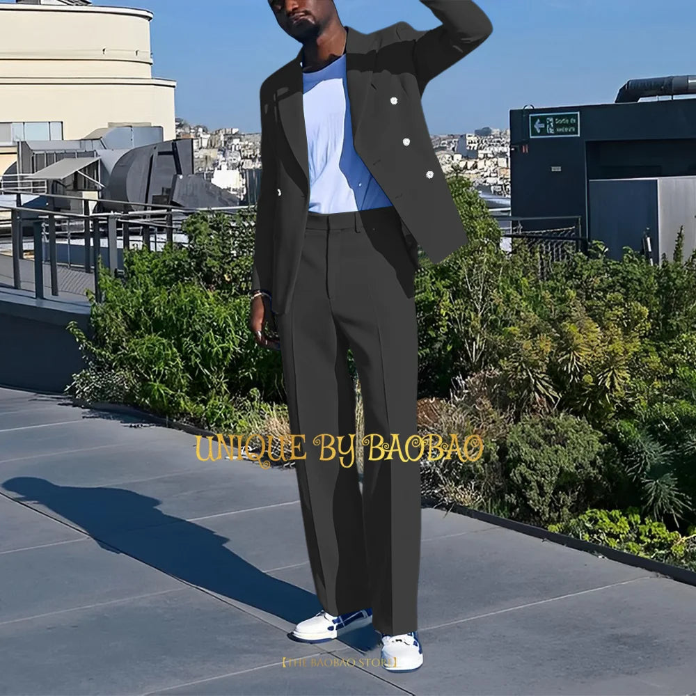 Costume 2 Pieces Bleu Croise Mariage