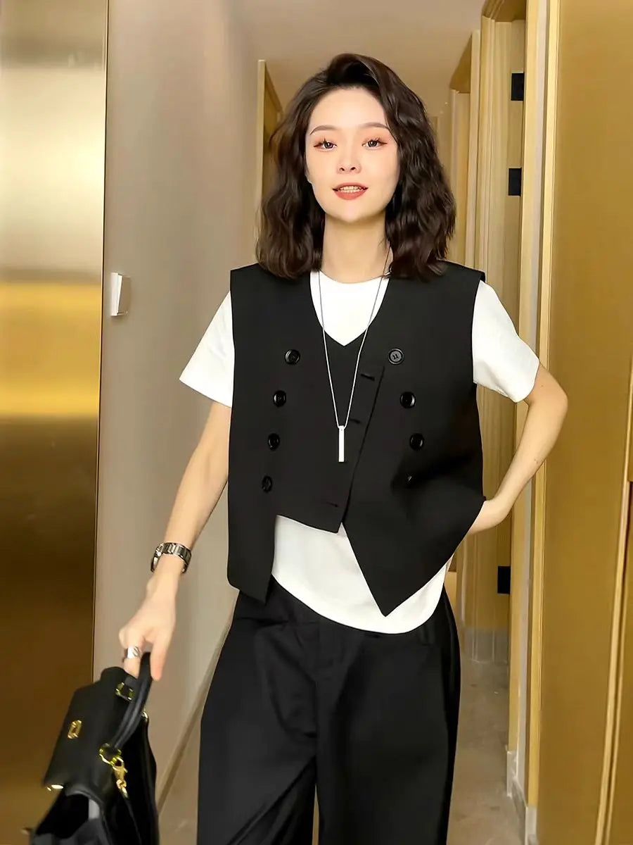 Vests Women Spring Simple Design Elegant Tender All-match Daily British Style Classic Creativity Stylish V-neck Y2k Outwear Cozy
