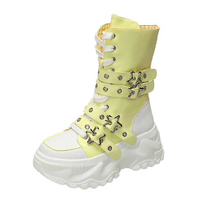 2026 New Women's Shoes Fashion Canvas Platform Mid Calf Boots for Woman Street Style Casual Sneakers Designer Shoes Botas Mujer