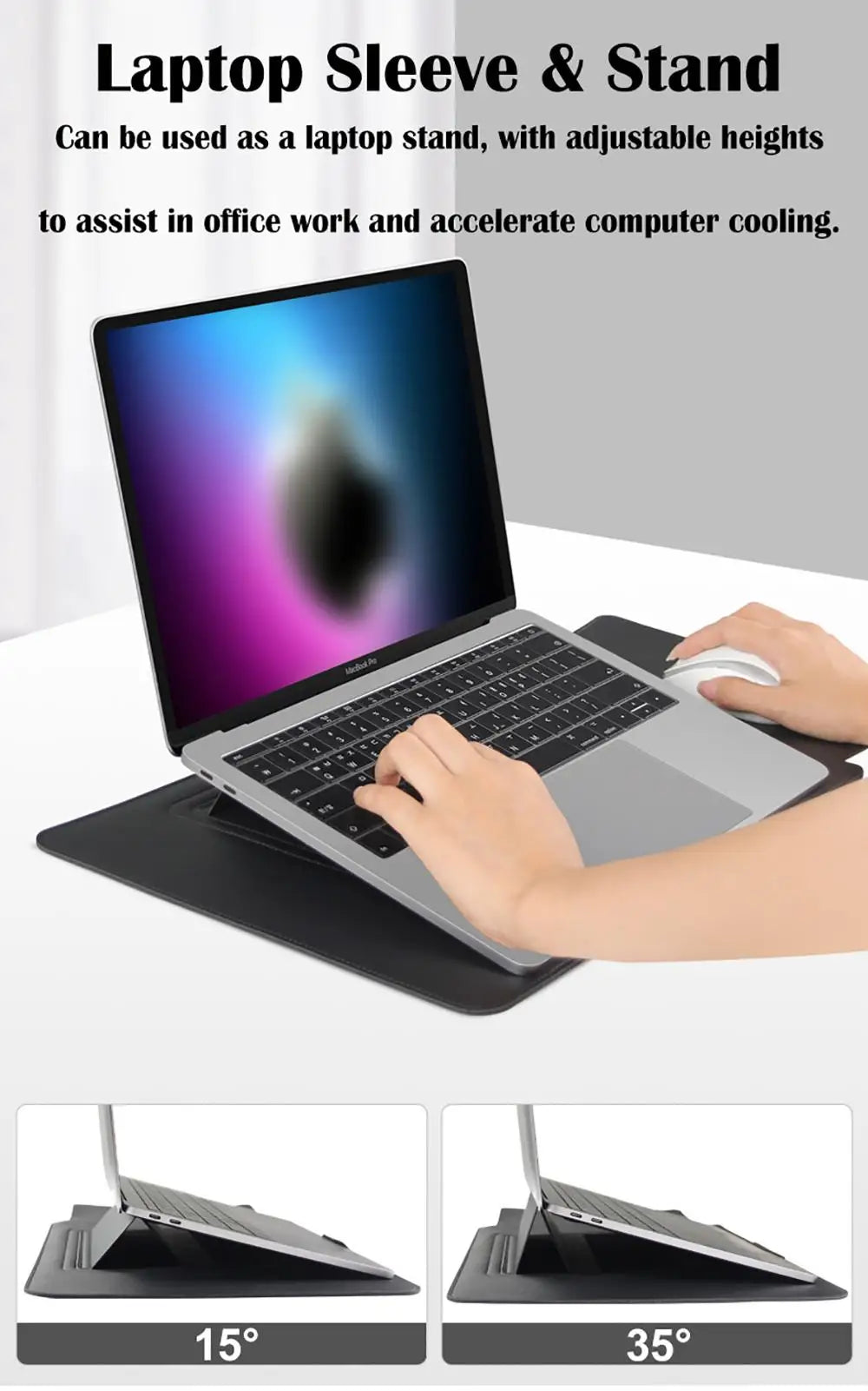 Portable 13 15 inch Adjustable Stand Laptop Sleeve with Mouse Pad Ultra Thin Tablet Case Portable Shockproof for HP/Dell/Surface
