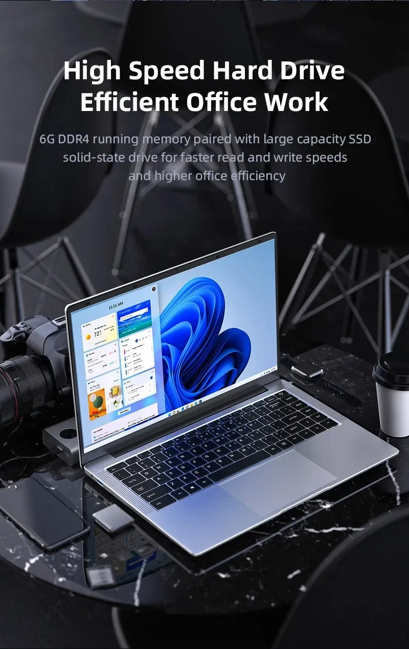 New Ultra Slim Laptop 14.1" 16GB RAM 2TB SSD Intel N3700 Notebook Gamer 1920*1080 Display Office Study Computer PC Windows 11 Pro